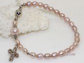 rybr027 wholesale 6-7mm puple rice pearl rosary bracelet