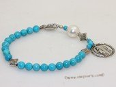 rybr033 Hand-made 6mm blue turquoise rosary bracelet