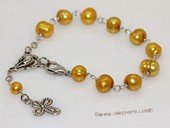 rybr035  Wire-wrapped freshwater pearl rosary bracelet in wholesale