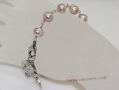 rybr041  Wire-wrapped freshwater pearl rosary bracelet in wholesale