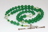 ryn003 handcraft 10mm chinese jade Rosary necklace with heart-shape lampwork beads