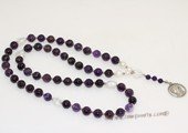 ryn017 Hand knit amethyst bead Mary Pendant Rosary necklace