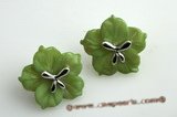 SE009 18mm green carve flower design shell sterling studs earrings