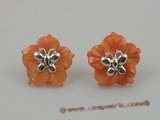 SE012 18mm peach carve flower design shell sterling studs earrings