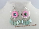 SE035 10*15mm tear-drop shell beads Chandelier Earrings