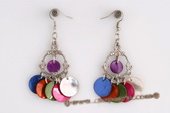 SE036 silver multi-color shell beads Chandelier Earrings