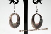 SE074 25mm Sea Shell Oval Silver Toned Pierced Dangle Earrings