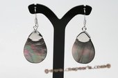 SE075 Silver Toned 18*29mm Oval Sea Shell Pierced Dangle Earrings