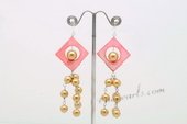 SE090 Hand Wrapped Round Shell Pearl  and Shell Dangle Earrings