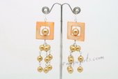 SE091 Hand Wrapped Champagne Shell Pearl Dangle Earrings with Shell beads