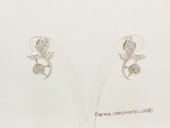 sem159 Sterling Silver Leaf Design Ear Stud Mouning with Zircon Beads