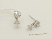 sem178  Sterling silver Pierce ear stud mounting with zircon bead