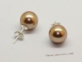 shpe006 10mm Bronze round shell pearl 925silver studs earrings