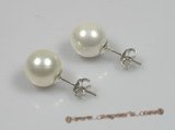 shpe010 sterling siver 10mm white round shell pearl studs earrings