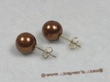 shpe011 sterling siver coffee south sea shell pearl studs earrings