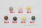 shpe015 Sterling silver 10mm round shell pearl dangle earrings in multicolor