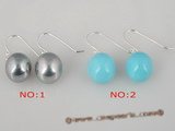 shpe020 925silver 10mm round shell pearl dangle earrings in grey and turquoise