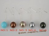 shpe022 Dangle earrings dangling with 10mm south shell pearl in sterling silver