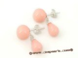 shpe042 sterling 8mm round pink shell pearl stud earrings