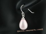 shpe064 Sterling silver 10*14mm pink teardrop shell pearl dangle earrings in wholesale