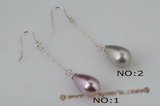 shpe065 Sterling silver 10*18mm tear drop shell pearl dangle earring in purple & grey