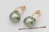 Shpe068 14K Gold 12mm oliveine green shell pearl non-pierce clip earrings