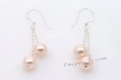 shpe072 Stylish 8mm Pink Color Round Shell Pearl Dangle Hook Earrings