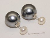 Shpe077  Large 14mm  sea shell pearl earring stud with 7-7.5mm  bread pearl