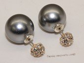 Shpe078 Siver toned  earring stud with  large 14mm  sea shell pearl