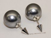 Shpe079 Large 14mm  sea shell pearl bead&Siver toned  cone piercing earrings