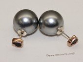 Shpe080 Large 14mm  sea shell pearl bead&Siver plated  heart piercing earrings