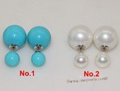 shpe082 Sea Shell Pearl Earring Two Shell Pearls Sterling Silver  Stud