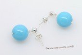 shpe084 Simple 12mm Round Blue Shell Pearl Dangle Stud Earrings