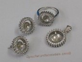 sms026 wholesale sterling silver pearl jewelry mounting set with zircon