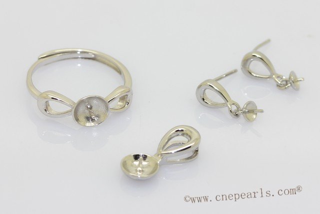 sms089 wholesale fashion sterling silver pearl mountings Jewelry set