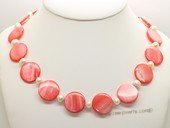 SN018 Large coin mother of pearl shell with pearl princess necklace