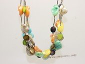 sn037  Colorful four strand coin shape and baroque shape shell beads  Necklace