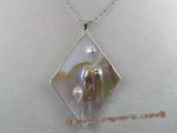 sp009 45mm rhombus oyster shell pendant with pearl inside