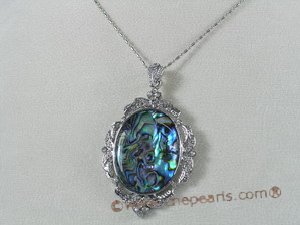 sp033 Oval Abalone Shell Pendant Leather Necklace