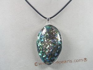 sp041 Oval Abalone Shell Pendant Leather Necklace in wholesale