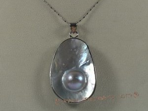 sp070 Silver 35*55mm mabe pearl pendant with a pearl inside