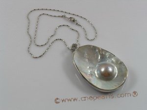 sp070 Silver 35*55mm mabe pearl pendant with a pearl inside