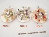 sp086 Carve flower mohter of pearl shell pendant with freshwater pearl