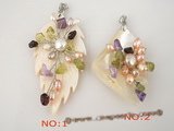 sp087 wholesale Carve mohter of pearl shell pendant with cultured pearl