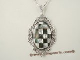 sp103 Silver plated assorted colours mother of pearl oval pendant & chain