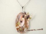 sp105 Elliptic Disk mother of pearl oval pendant & chain in wholesale