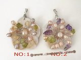 sp107 Carve flower shell pendant with freshwater pearl in wholesale