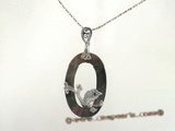 sp108 Nature white oval mother of pearl pendant with silver plated dolphin