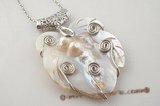 sp115 Hand worked 60*70mm large size mother of pearl pendant in leafe shape