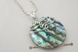 sp119 43mm Round shape Abalone Shell pendant with silver plated bails